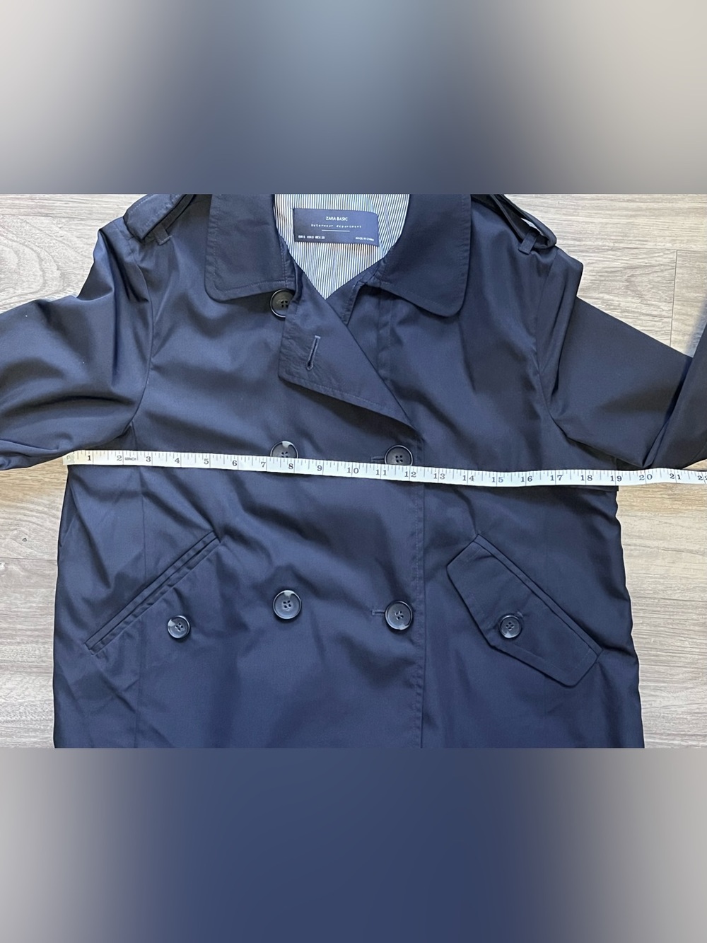 ZARA BASIC Black Cropped Double Breasted Trench Jacket Women’s Size S - Picture 6 of 7